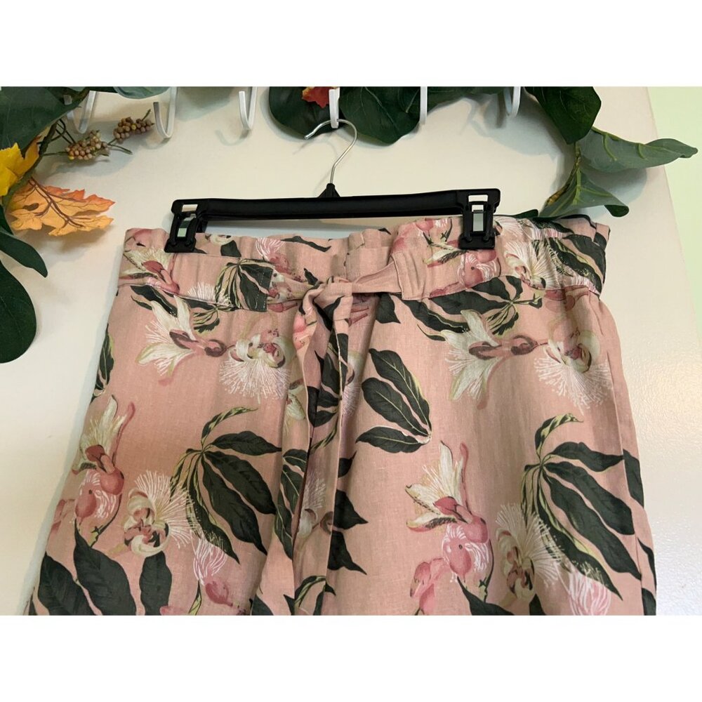 Jules & Leopold LINEN Pants Women’s Size M Floral Tropical Cropped Tie Waist Sum - Picture 12 of 12